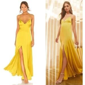 Lovers + Friends Bermuda Maxi Dress Small Yellow Satin Evening Formal Gown Glam